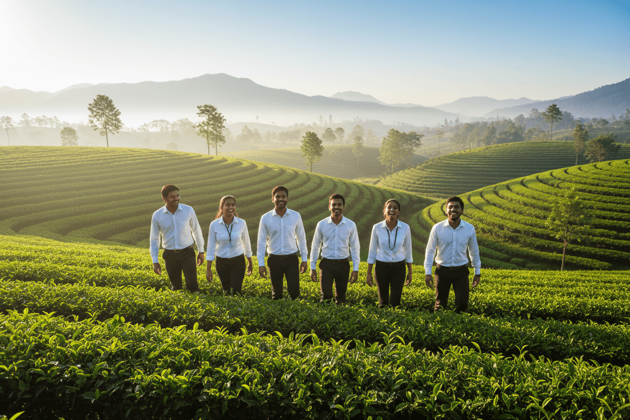 DIP interns walking through the tea fields.