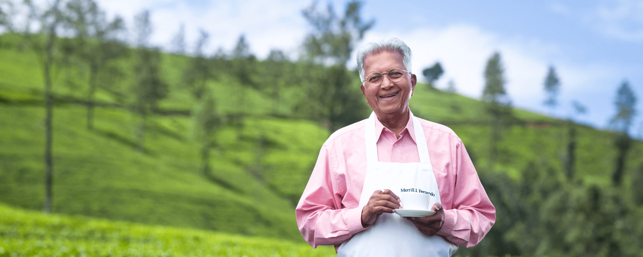 Dilmah Founder Merrill J. Fernando at a Dilmah Tea Estate