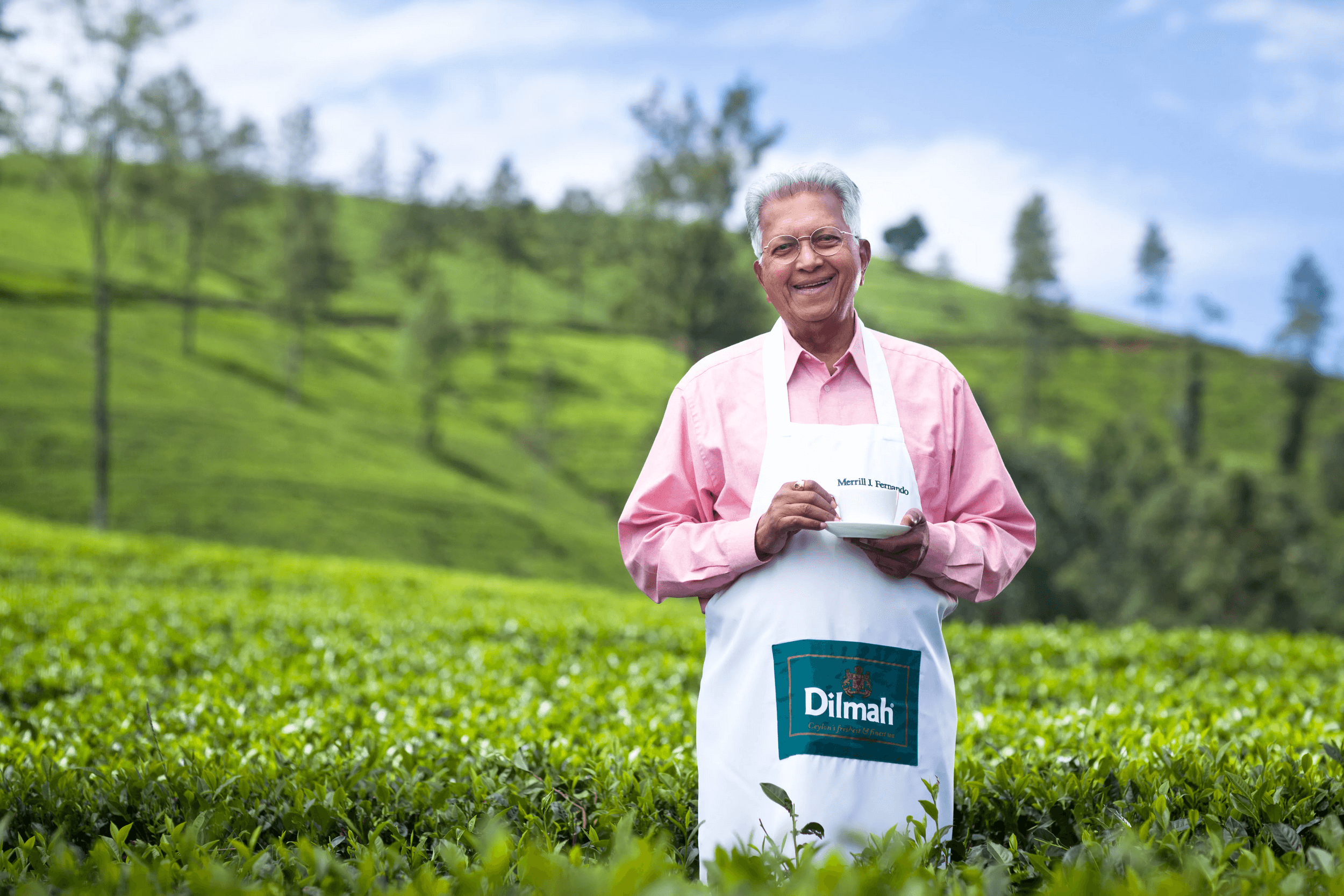 Dilmah Founder Merrill J. Fernando at a Dilmah Tea Estate