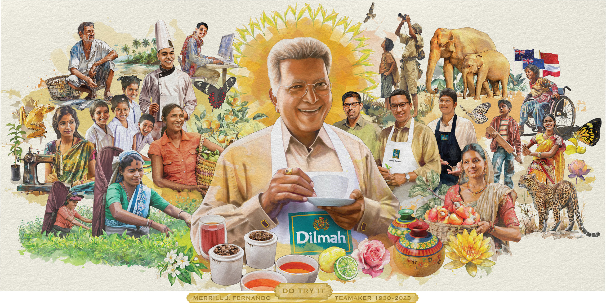 Painting of teamaker and Dilmah founder Merrill J. Fernando