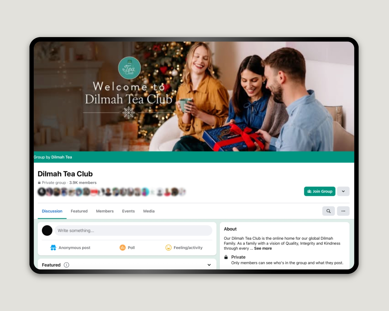 Screenshot of Dilmah Tea Club Facebook page