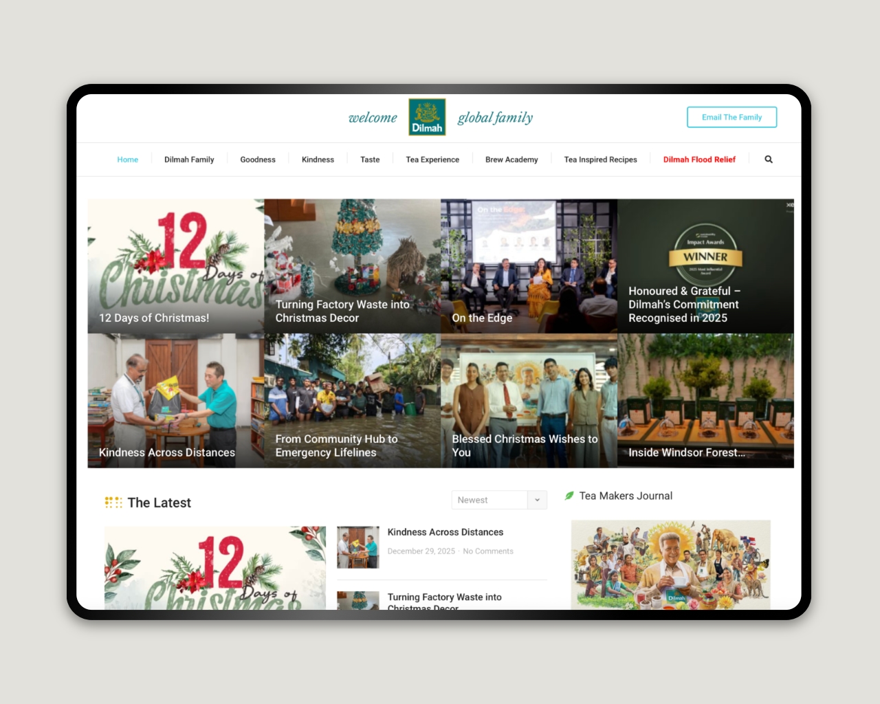 Screenshot of the Dilmah Family Blog homepage